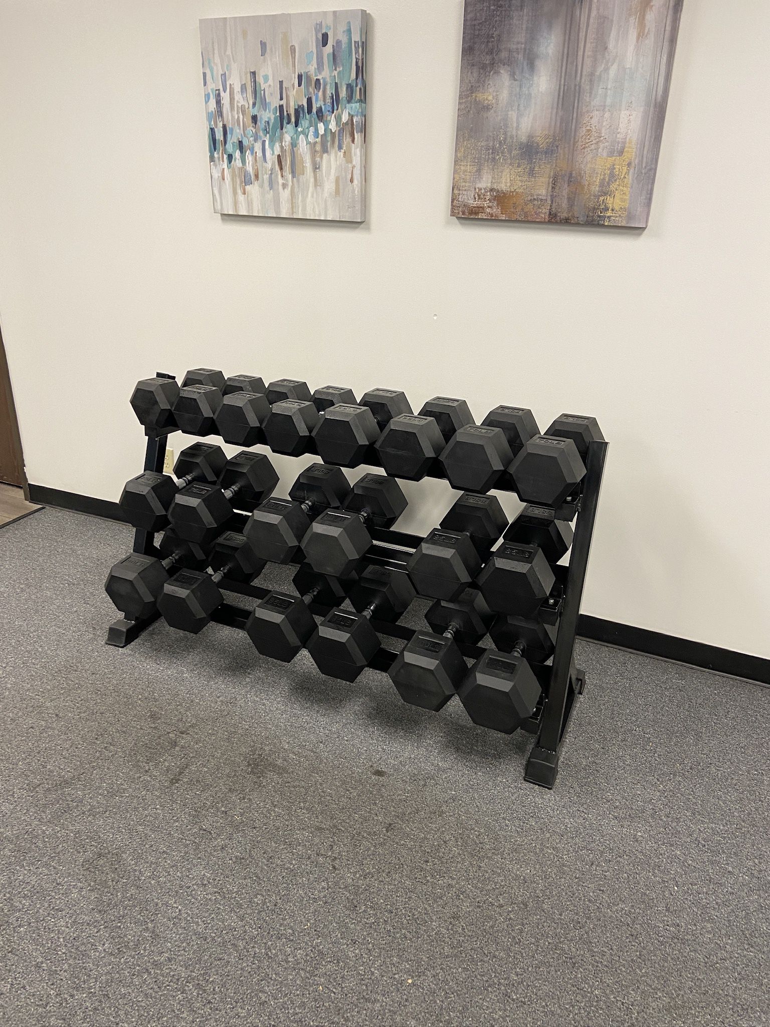 New 55LB-100LB Rubber Hex Dumbbells Pairs Total 1,550LBS With Rack