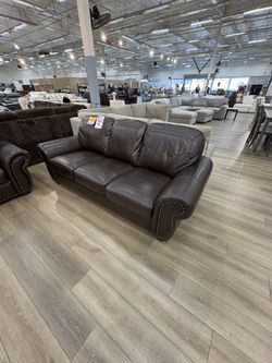 Abbyson Costco Top Grain Leather Brown Sofa 