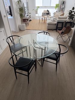 Round Glass Dining Table 54" - Thick Glass, Steel Base - Wayfair