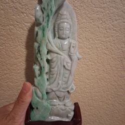 Certified A GRADE GREEN JADE JADEIST BURMA GUANYIN LADY BUDDHA STATUS 7.5"X3" 