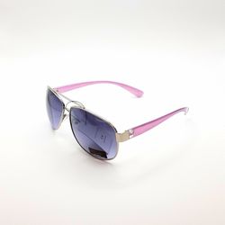 Giselle Ladies Aviator Style Sunglasses Silver/pink With Purple Smoke Lenses. With Soft Case and Wiping Cloth 