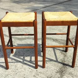 Mid Century Made In Italy Woven Rush Seat  Counter Height Bar Stools