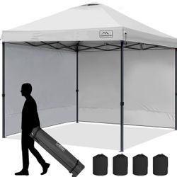 10x10 Pop Up Canopy Tent with 2 Sidewalls, Beach Tent - Easy Outdoor Sun Shade for Events, Parties, Camping - Gazebo with 4 Weight Bags & Carry Bag.（W