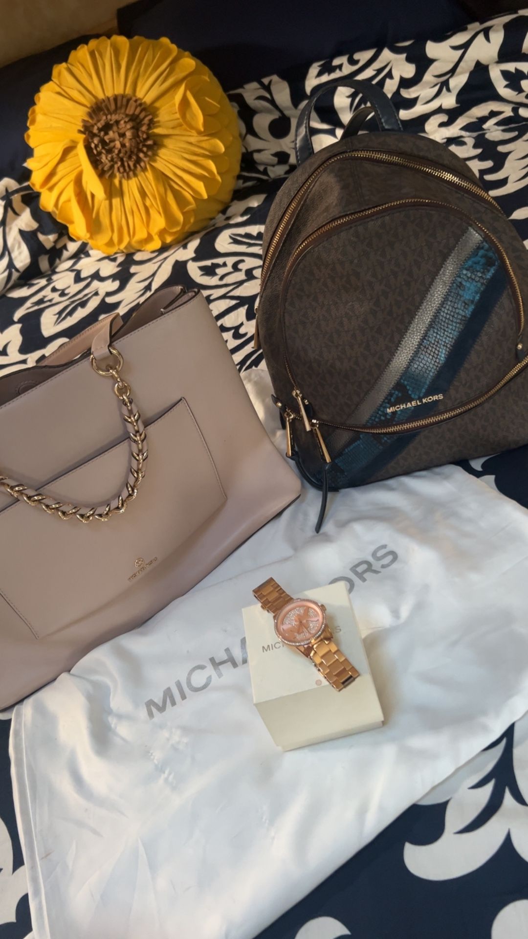 MK Pink Bag, MK Backpack, MK Watch