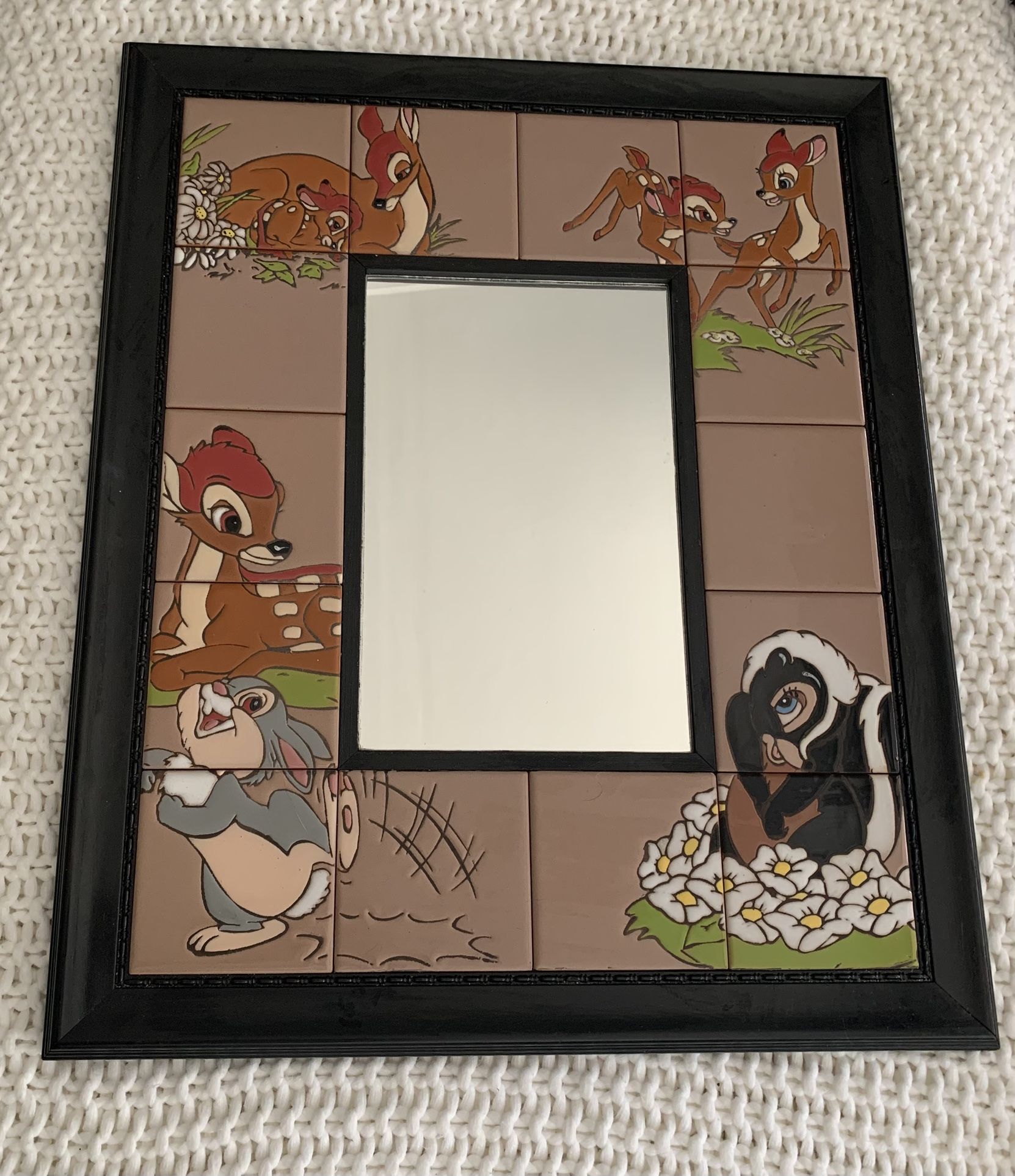 Vintage Walt Disney "Reflections of Bambi" Art Ceramic Tile Mirror RARE 27/50! Signed