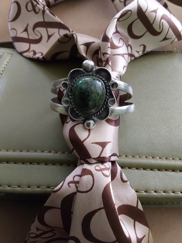 925 Silver Turquois Green Cuff Bracelet 18.5g (With Stone)