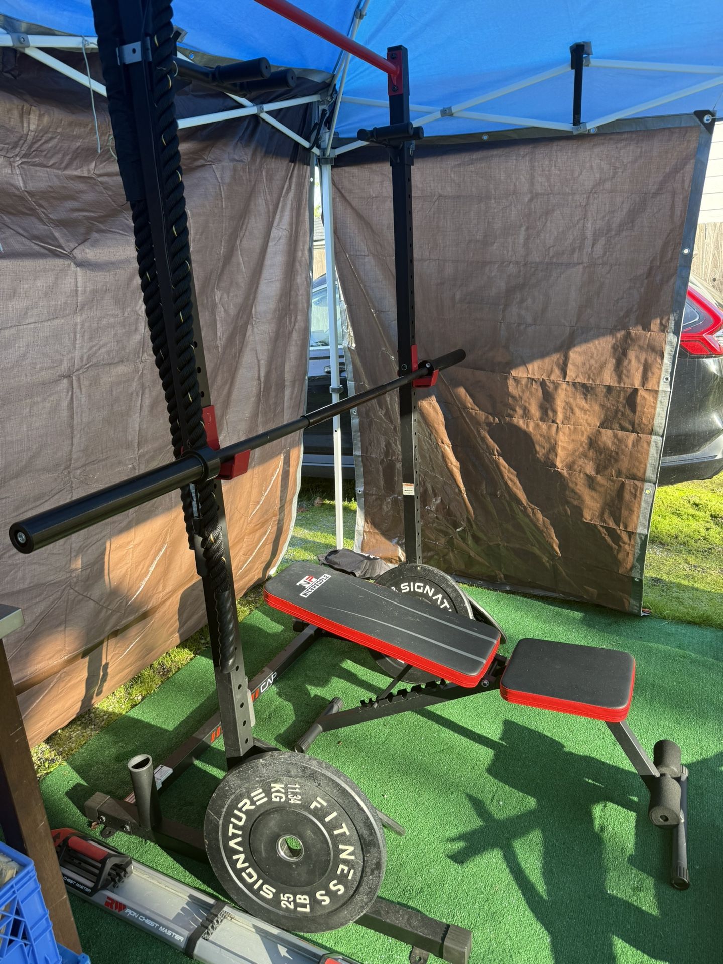 Bench Press Bar Bell Set With Weights Plus Attachment