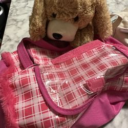 Stuffed Puppy With Pink Bag