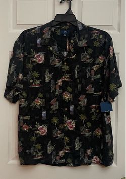 Brand new Men’s black tiki camp shirt with short sleeves sizes M & XL $8.00 each