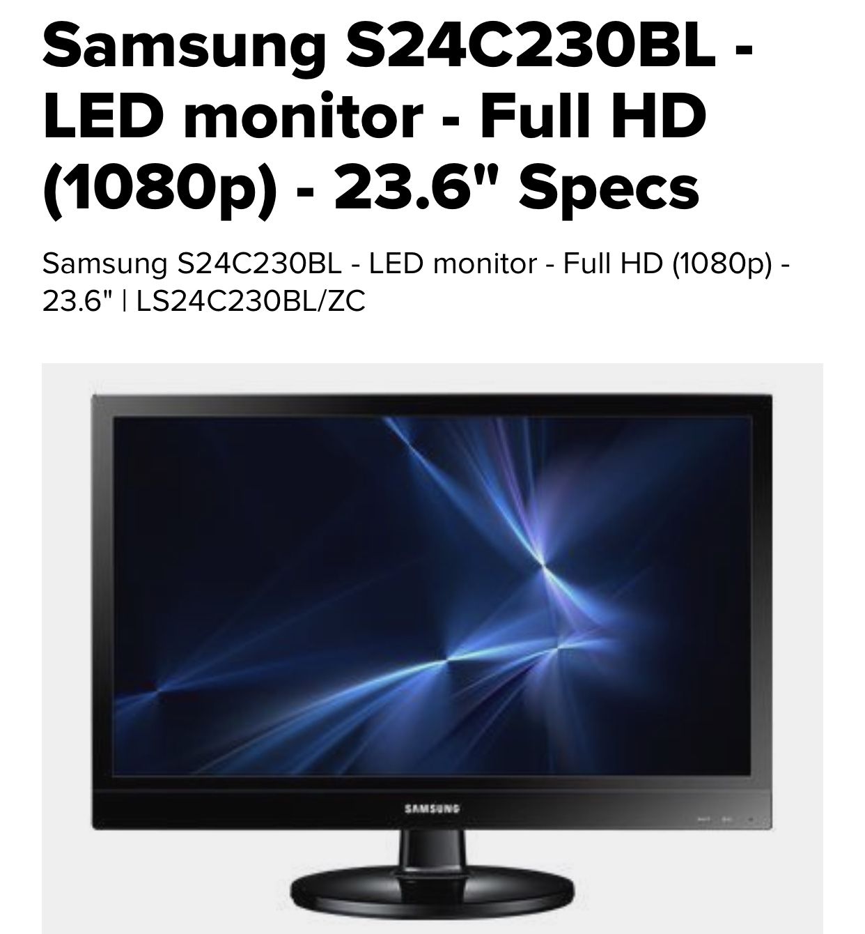 Samsung S24C230BL - LED monitor - Full HD (1080p) - 23.6" Specs