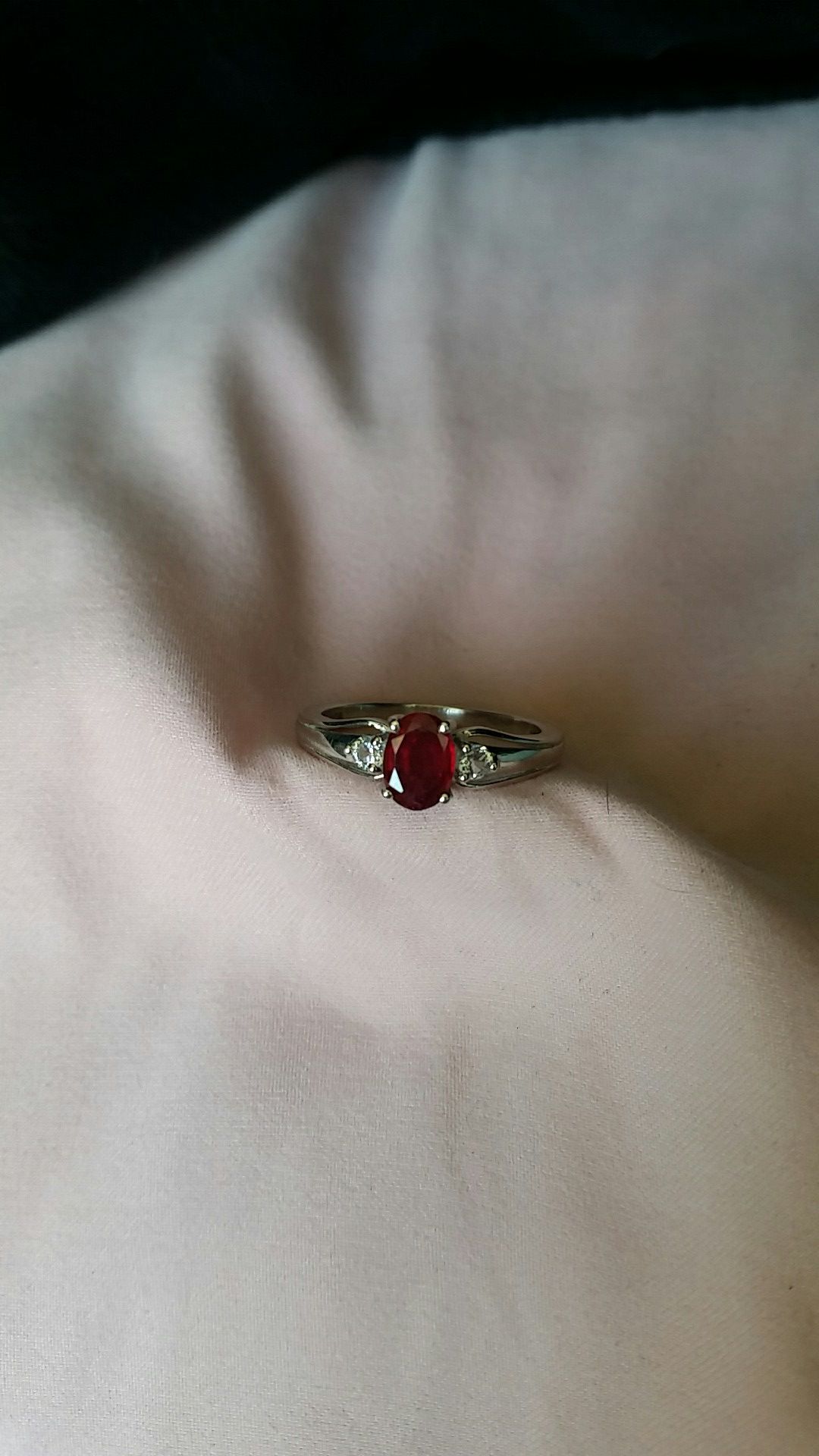 African Ruby with diamond chips in sterling silver size 7