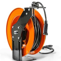SuperHandy Extension Cord Reel Retractable 12AWG x 80' Foot 3C SJTOW Cable Triple Tap Connector Power Rating 125 Volt AC 15 Amp 1875 Watt Industrial S