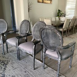 Set of 4 Judith French Country Wood and Cane Upholstered Dining Chairs - Christopher Knight Home-GRAY-BRAND NEW