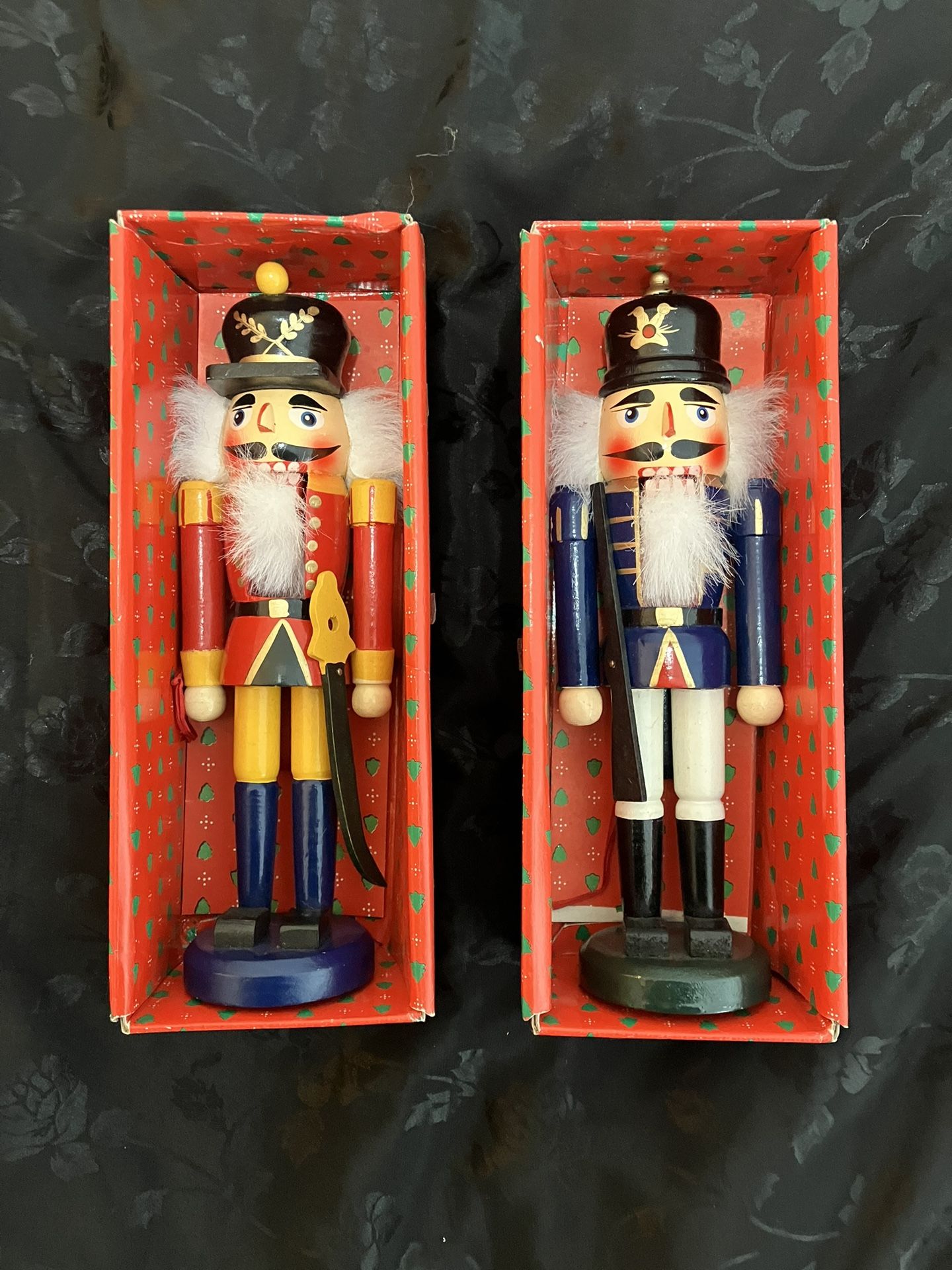 Pair Of Hand Painted Wooden Nutcracker Soldiers - 11” Tall