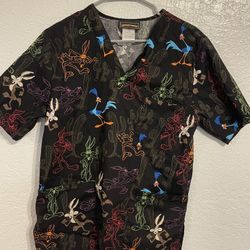 Warner Bros. Looney Tunes Black Short Sleeve Scrub Top