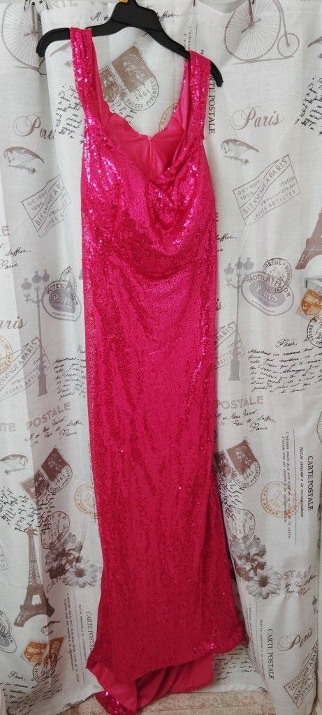 Elegant Hot Pink Sequin Dress Size 14