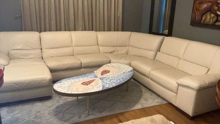 Custom designed cream leather sectional