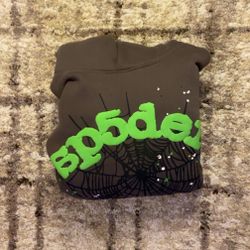 Grey And Green Sp5der Hoodie 