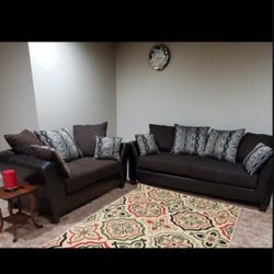 Big Size Love Seat And Coach Based On Leather And Fabric 