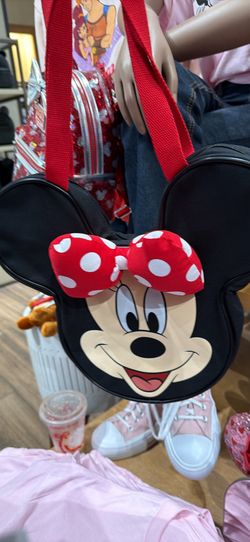 2026 Disney Parks Mini MINNIE MOUSE FACE CANVAS BLACK TOTE BAG NEW—- with tags