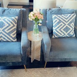 Modern Comfty Accent Pair Chairs , Unique, Gold Metal Legs, Modern Decor Accent Chairs New $800. 1st $299  Firm 