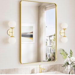 TokeShimi 24x36 Brushed Gold Bathroom Mirror,Wall Mirror for Bathroom with Tempered Glass,Gold