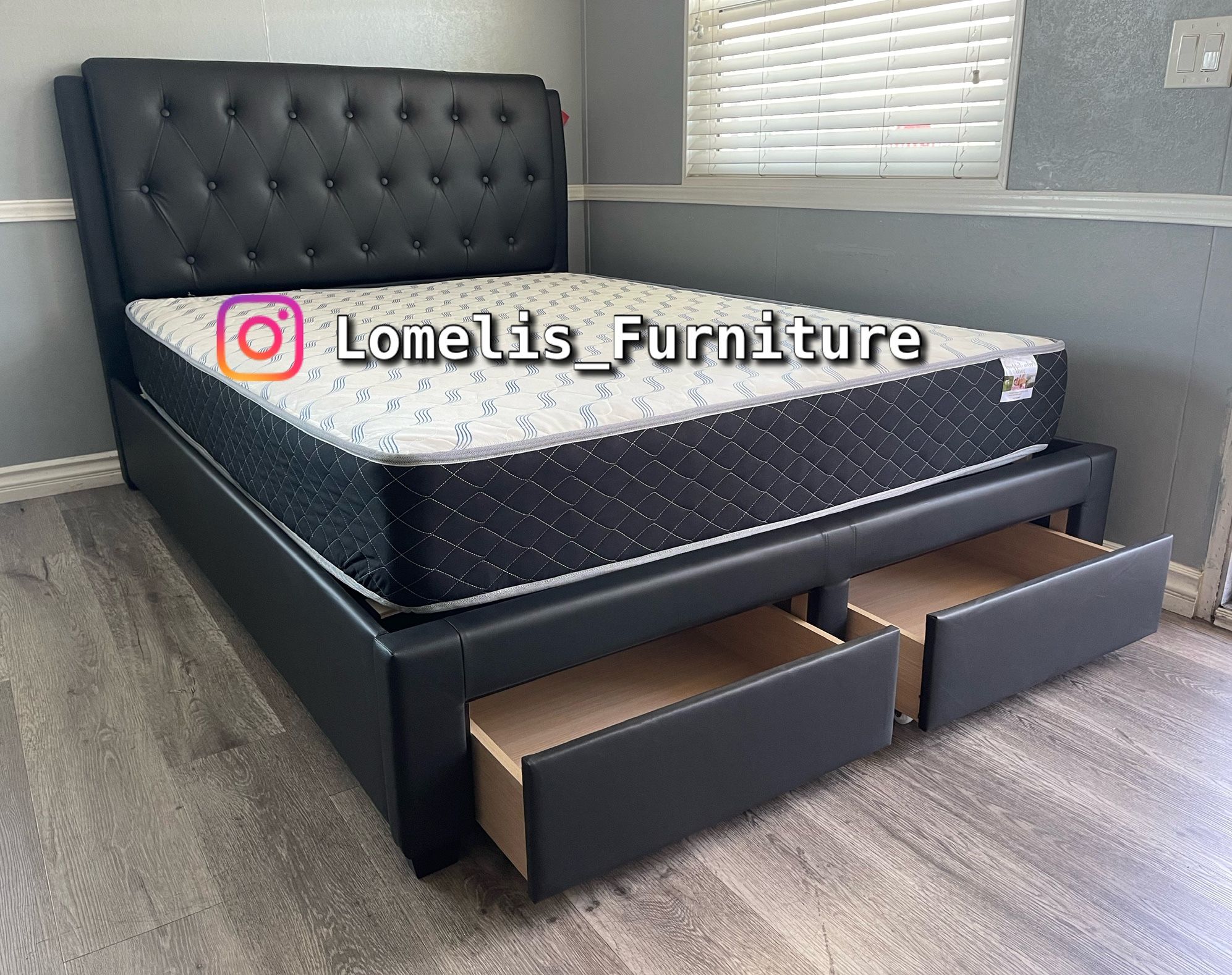 Cal King Black Euro Tufted Bed w. Drawers & Orthopedic Mattress Included