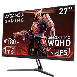  SANSUI 27 Inch WQHD 2560 x 1440 IPS Gaming Monitor, 180Hz 1ms Computer Monitor   The SANSUI ES-G27F2Q 27" WQHD 2560 x 1440 IPS Gaming Monitor is desi