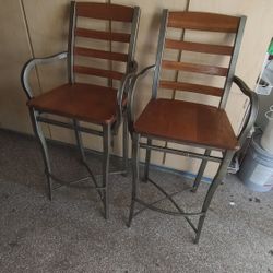 Pair Of Keller 30" Seat Metal/Wood Barstools