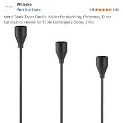 Metal Black Taper Candle Holder for Wedding, Christmas, Taper Candlestick Holder for Table Centerpiece Décor, 3 Pcs
