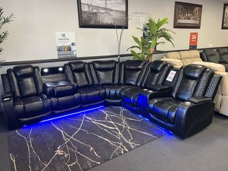 Black Leather Sofa Sectional w/ LED Lights