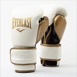 Everlast PowerLock2 Boxing Training Gloves White/Gold 12 oz.