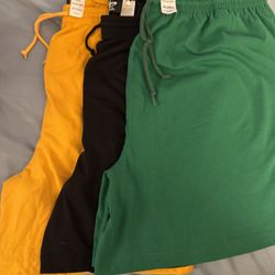 Lot 3 Men’s ATHLETECH Pull on cotton drawstring shorts sz XL Blk/Green/yellow