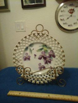 Vintage RARE Hand Painted Flowered Lefton Plate 8.25" Wide, Made in China and numbered