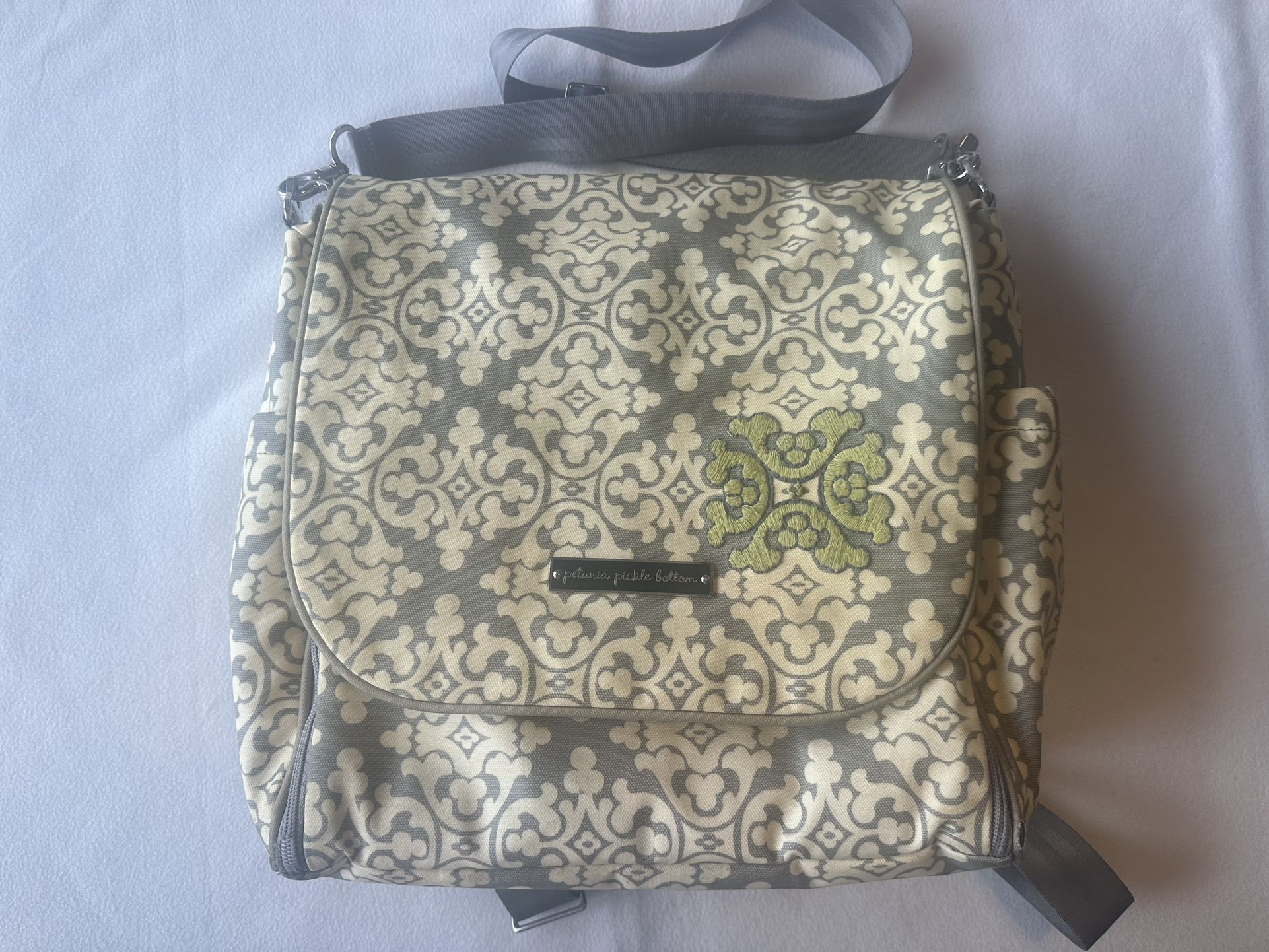 Petunia Pickle Bottom Lime Green Paisley Boxy Backpack Tote Baby Diaper Bag