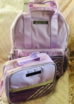 Lilac Stripe Backpack and lunch box.