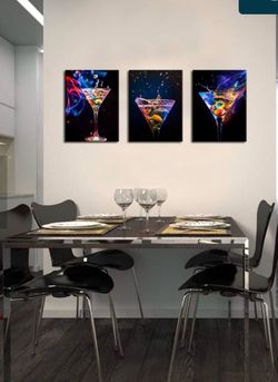 3-Piece Martini Glass Canvas Wall Art Set