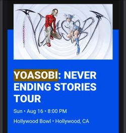 YOASOBI Concert tickets August 16th Hollywood Bowl - Pool Side Row 4 Near the front