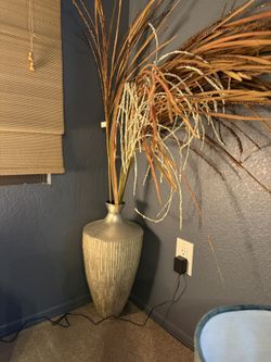 Tall Decorative Floor Vase with Dried Grass Arrangement