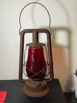 Antique Dietz Monarch Lantern w/ Red Glass Globe – Vintage Kerosene Oil Lamp
