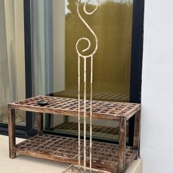 Beautiful French designer, vintage, beige, unique, tall candle holder stick with details