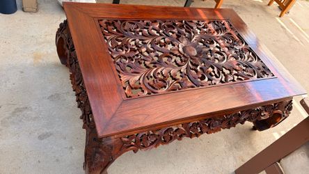 Floral Carved Wood Coffee Table