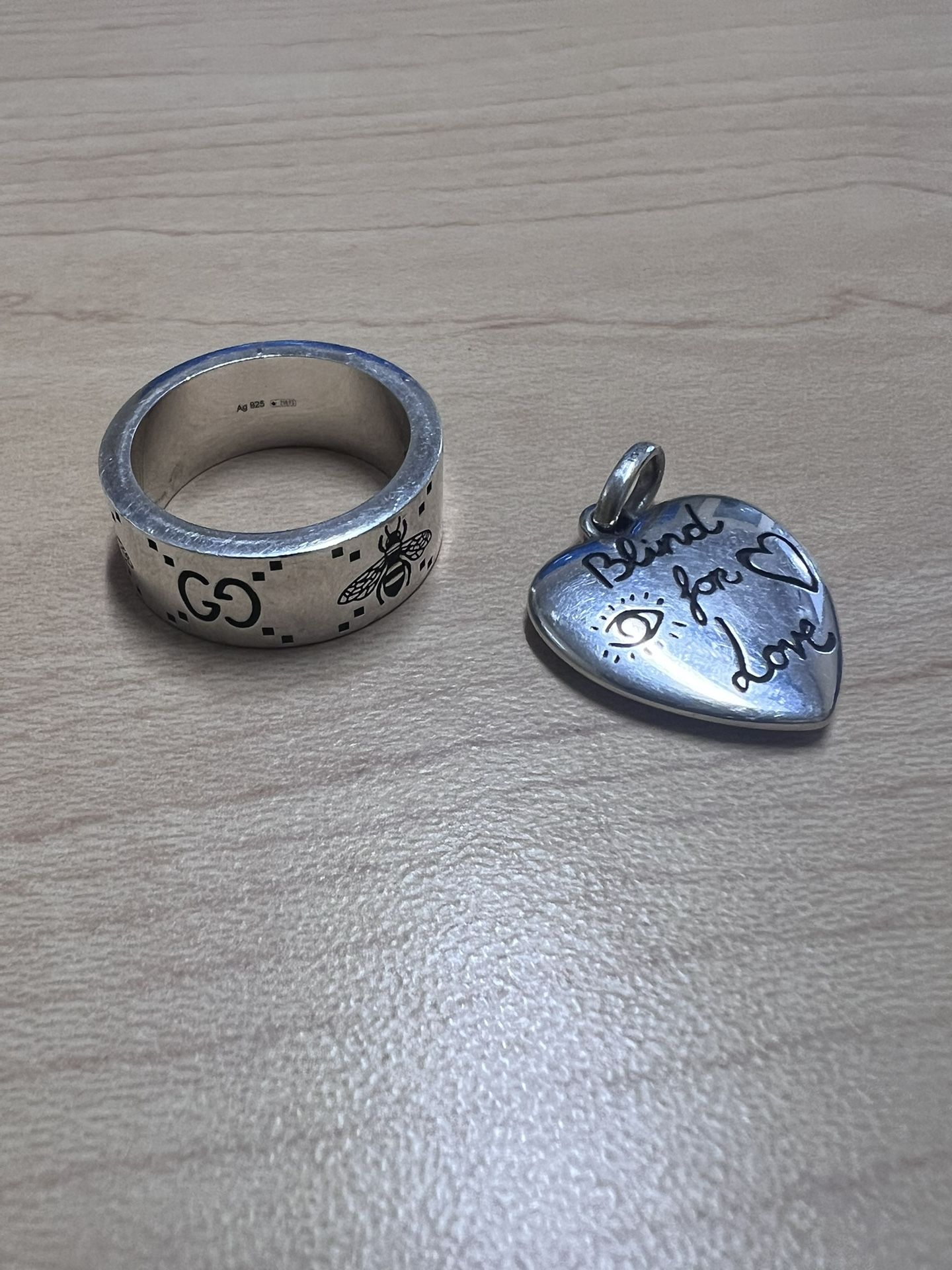 Authentic Sterling Silver Gucci Ring & Heart Pendant
