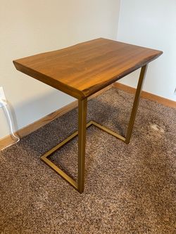 C-Table Side Table Wood Top Gold Metal Base