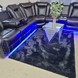 Black Sectional  Recliner Sofa With LED And Cup Holder  