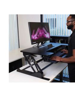 Height Adjustable Gas-Spring Dual Handle Sit-Stand 36-Inch Workstation Desk Converter with Keyboard Tray