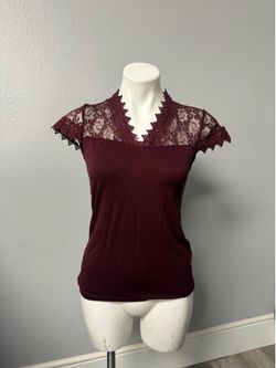 INC International Concepts Burgundy Lace Top - Size Smaller