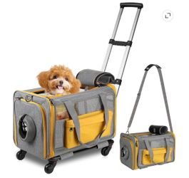Rolling Pet Carrier with Detachable Bag Airport Approved