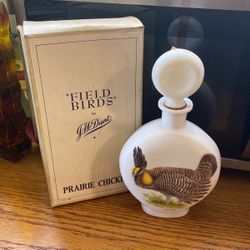 Vintage Collectible J.W. Dant “Prairie Chicken” Milk Glass Decater With Original Box.