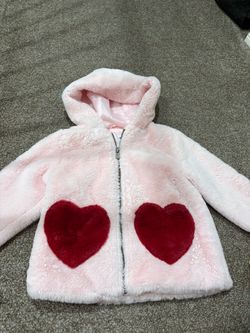 Old navy Girls Pink Fuzzy Zip-Up Hoodie with Hearts